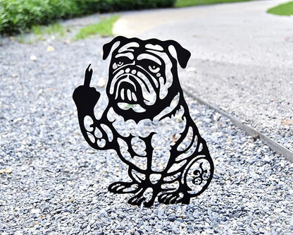 DS. DISTINCTIVE STYLE Bulldog Decor Funny Middle Finger Bulldog Statue Metal Black Dog Yard Art for Outdoor Garden, Patio, Pathway