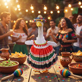 Watayo 2 Pcs/Set Mexican Porch Goose Outfits, Lawn Goose Clothing Costume for Cinco De Mayo, Garden Goose Clothes Striped Dress Mexican Sombrero for 23" High Statue Outdoor Patio Yard Decor (A Style)