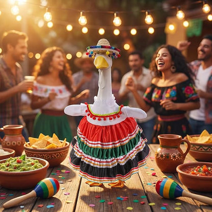 Watayo 2 Pcs/Set Mexican Porch Goose Outfits, Lawn Goose Clothing Costume for Cinco De Mayo, Garden Goose Clothes Striped Dress Mexican Sombrero for 23" High Statue Outdoor Patio Yard Decor (A Style)