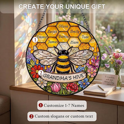 Personalized Mothers Day Stained Glass Gifts for Grandma, Custom Windows Hanging with Kids Name, Suncatcher Ornament Decor Mom Gift from Daugher