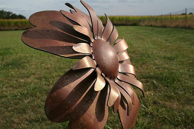 Metal Rustic and Colorful Flower Stakes Ranging from 9.5 to 36 Inches Tall (Sunflower Stake 34" Tall, Naturally Rusted)