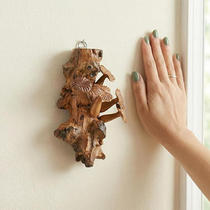 Curawood Mushroom Wall Decor - 5.9" Tall Balinese Artisan Handcrafted Wooden Mushroom Wall Art - Cottagecore, Fairycore, Goblincore Bedroom Decor - Carved Wood Forest Aesthetic Hanging Piece