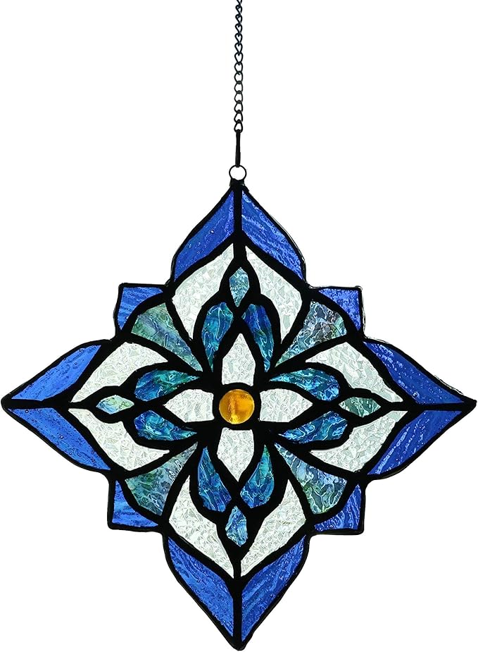 Stained Glass Window Hangings, Tiffany Style Window Panel Suncatchers Blue Art Flower
