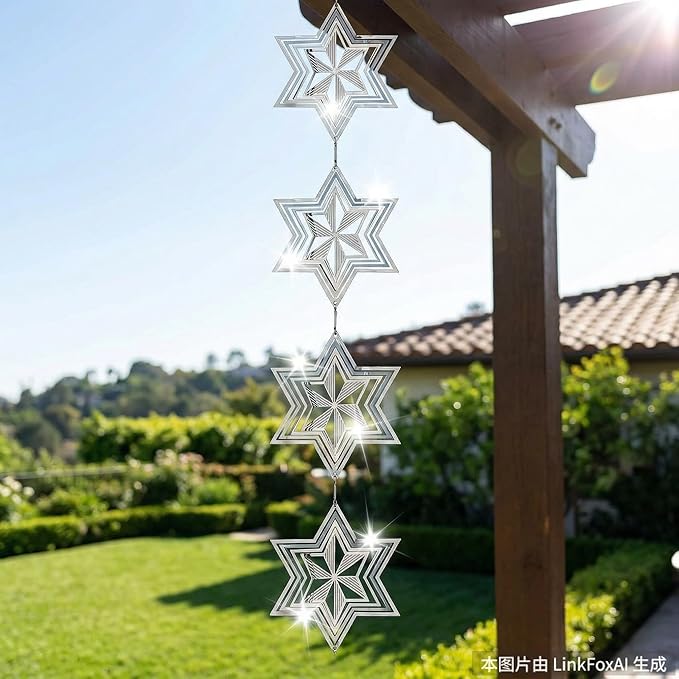 12PCS Stainless Steel Bird Deterrent Wind Spinners for Outside – Reflective Outdoor Bird Repellent Hanging Ornaments, Humane Pigeon Scarer for Yard Garden, Balcony, Patio, Roof & Window (12, Star)