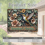 Custom Garden Signs Personalized Metal Tin Sign for Women, Retro Hummingbird Metal Sign for Outdoor, Patio, Yard Rustic Home Decor Gift for Mothers Day, Grandmas, and Gardening Lovers