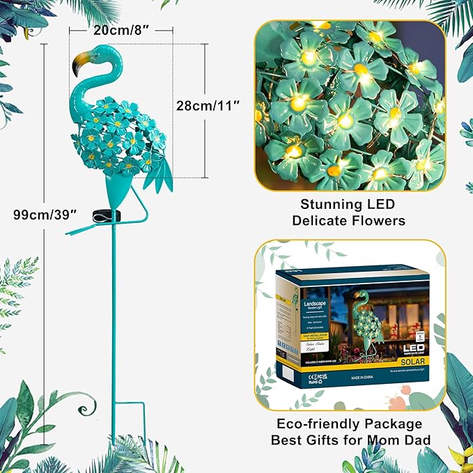 Homeimpro Flamingo Gifts Solar Garden Lights for Mom, Outdoor Yard Decorations Garden Decor for Outside Lawn Ornaments Yard Art Birthday Women Men (Robin Egg Blue, 1Pack)
