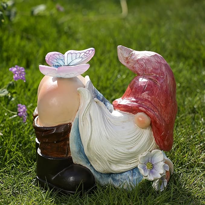 Gnomes Garden Decor Solar Led Lights Outdoor Funny Gnome Decor with Butterfly Waterproof for Home,Yard Art,Gardening Gifts for Women