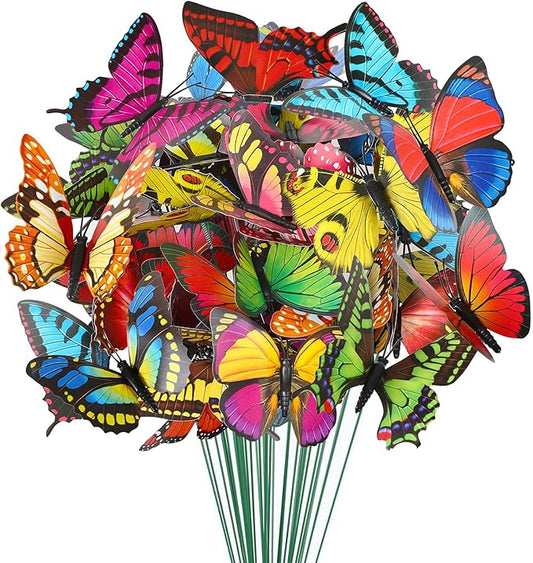 Augshy 75 Pcs Butterfly Decoration Stakes Garden Butterfly Wing Width 3.5in Ornaments for Indoor/Outdoor Christmas Decor