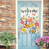 Baccessor Spring Summer Welcome Garden Flag Double Sided 12.5 x 18 Inch Burlap with Clip and Stopper,Floral Butterflies Flag Seasonal Farmhouse Front Yard Lawn Outside Outdoor Decoration