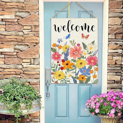 Baccessor Spring Summer Welcome Garden Flag Double Sided 12.5 x 18 Inch Burlap with Clip and Stopper,Floral Butterflies Flag Seasonal Farmhouse Front Yard Lawn Outside Outdoor Decoration