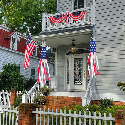 4th of July Decorations Outdoor - 2 Pack Embroidered Wind Socks for Outside Heavy Duty American Flag Windsock, for Memorial Day Independence Day & All Patriotic Events Outdoor Yard Garden Decor