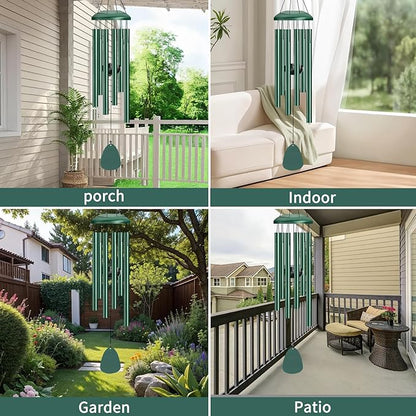 Wind Chimes Outdoor Outside - 6 Tubes 26" Memorial Garden Chime,Retirement & Sympathy Gift for Outdoor Patio Yard Decoration, Retired Gift for Mom Women Grandma Neighbors Green