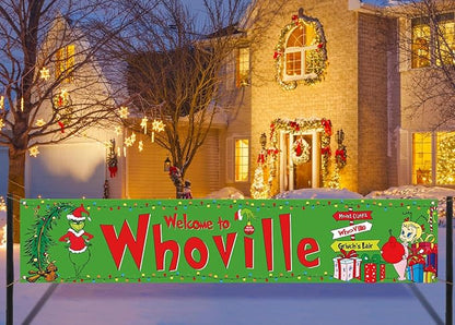Nepnuser Christmas Fence Banner Green Christmas Winter Holiday Birthday Party Decoration Xmas Large Home Garden Outdoor Yard Hanging Sign-1.6 * 8.2ft