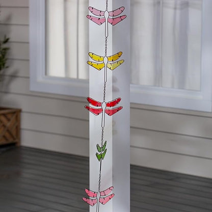 Evergreen Garden Dragonfly Stained Glass Metal Rain Chains for Gutters | 6 Ft. Rain Catcher Chain Replacement Downspout | Decorative Rain Chains for Outside Garden Balcony Porch