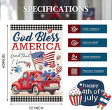 4th of July Garden Flags for Outside,Patriotic American Truck with Buffalo Plaid Small Yard Flags for Outdoor, Memorial Day Decorations for Holiday Summer 250th USA Anniversary 12x18 Inch Double Sided