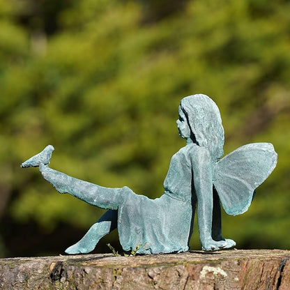 Cast Iron Fairy Statue | Cherub Antique Verdigris Home Garden Ornament Sculpture