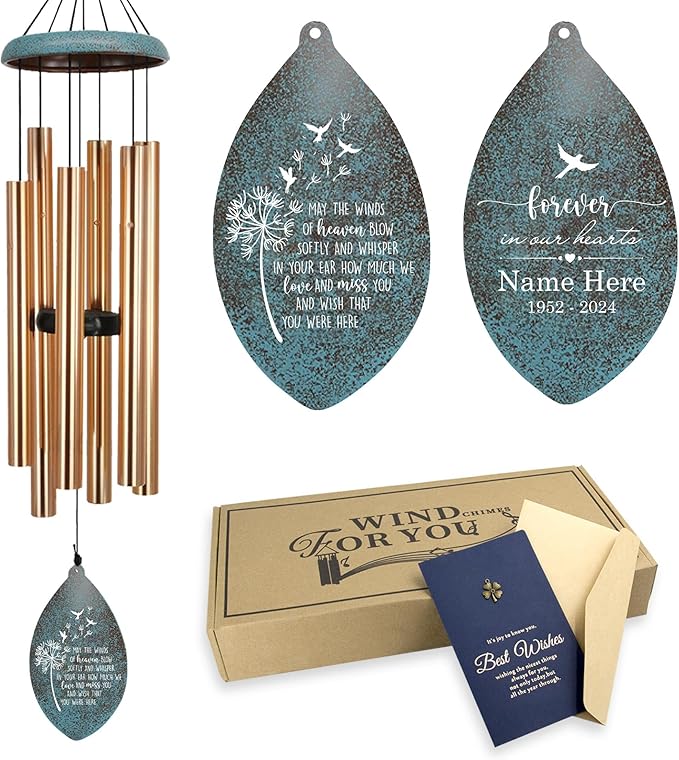 Memorial Wind Chimes for Loss of Loved One, Produced in USA Personalized Deep Tone Wind Chimes Memorial Gifts in Memory of a Loved One, Best Bereavement Gift Idea for Sympathy