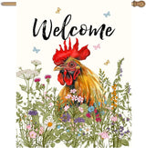 Floral Chicken Garden Flag Spring Summer House Flags 28x40 Double Sided Farmhouse Rooster Yard Flags for Outside Large Outdoor Welcome Flags Farm Chicken Coop Decor