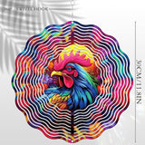 Metal Wind Spinners Outdoor - Chicken Yard Decor 3D Hanging Wind Spinner 12 Inch Kinetic Spinning Art Ornaments for Patio Lawn Garden Balcony Chicken Gifts for Women Men Mom Grandma Friends