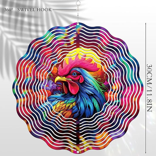 Metal Wind Spinners Outdoor - Chicken Yard Decor 3D Hanging Wind Spinner 12 Inch Kinetic Spinning Art Ornaments for Patio Lawn Garden Balcony Chicken Gifts for Women Men Mom Grandma Friends
