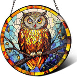 Owl Stained Glass Suncatcher,7.8-in Colorful Bird Window Hanging Ornament for Indoor & Outdoor Decor, Gift for Bird Lovers, Women, Mom, Grandma, Living Room, Garden, Porch, Housewarming
