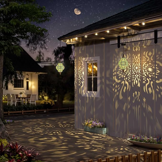 Hapjoy Hanging Solar Lights Outdoor Garden Decor Solar Lantern Waterproof Plastic Moroccan Outdoor Decorations for Patio Pathway Yard Backyard Garden Decorative (1 Pack, Bronze)