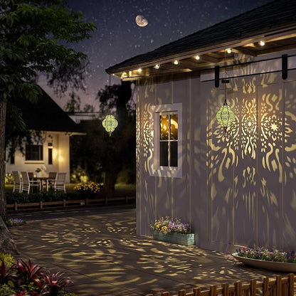 Hapjoy Hanging Solar Lights Outdoor Garden Decor Solar Lantern Waterproof Plastic Moroccan Outdoor Decorations for Patio Pathway Yard Backyard Garden Decorative (2 Pack, Bronze)