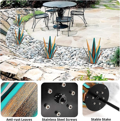 2022 Upgraded Large Size Tequila Rustic Sculpture, DIY Rustic Metal Agave Plant for Outdoor Patio Garden Yard Lawn Ornaments, Yard Art Decoration Statue for Home Decor (Orange Blue (M)- 2PCS)