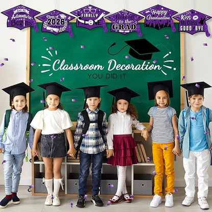 Chunful 12 Pack Graduation Yard Signs Grad Decoration 2026 Happy Graduate Lawn Garden Sign with Stake Congrats Outdoor Plastic Cap Hanging Ornament for Class Pathway Walkway Porch Party(Purple)