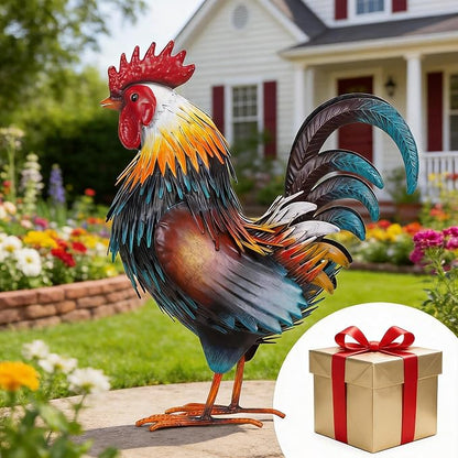 Ratuor Rooster Garden Statue Sculpture Metal Chicken Yard Decor Outdoor Figurines Patio Backyard Decoration (Yellow)