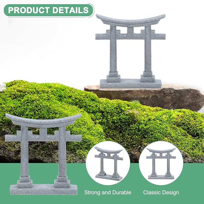 M METERXITY 2.7" H Miniature Torii Gate Ornaments with Plaque, Mini Chinese Gate Models Decorative Japanese Sandstone Tiny Home Landscape Accessories for Aquarium/Fish Tank/Garden Decor