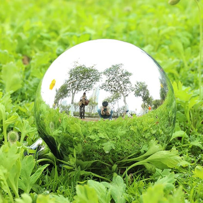 VCUTEKA Gazing Ball, Glass Mirror Polished Hollow Ball Reflective Garden Sphere, Gazing Globe for Home Garden Lawn Outdoor Ornament Yard Decorative, 10-Inch, Silvery