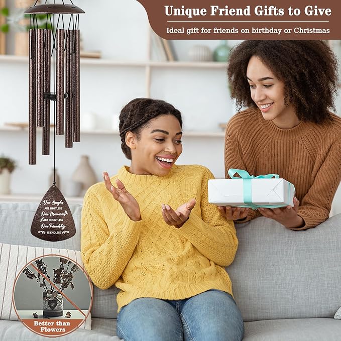 Soopau Gifts for Best Friend Women Men, 32" Bronze Wind Chimes Friendship Gifts, Bestie Gift for Women, Christmas Birthday Gift Idea for Bestfriend BFF