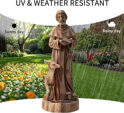 YOLENY St Francis of Assisi Statue Outdoor with Bird Feeder, 25" H Saint Francis Garden Statue All-Weather, Religious Sculpture Decor for Patio Lawns
