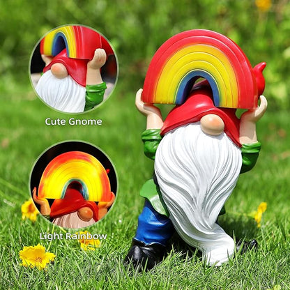 LEGIFO Garden Gnome Statue with Rainbow Solar Lights Large Garden Sculptures Outdoor Decorations Patio Lawn Yard Garden Decor Gifts for Women Mom