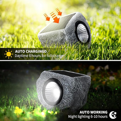 Solar Rock Lights Outdoor 4 Pack, Bright Solar Spotlights Outdoor Waterproof, Wireless LED Rock Lights, Auto On/Off Landscape Spotlights Walkway Solar Lights for Outside Yard Patio Pathway Flowerbed