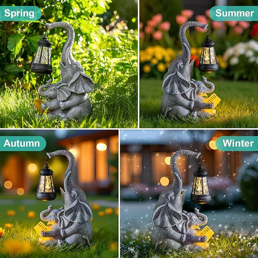 ZQQLITE Solar Elephant Statue LED Lights Garden Decoration, Outdoor Statue Lights Patio Art Lawn Porch Deck Balcony Decoration - Birthday, Options for Mom, Lady Lover