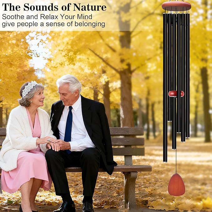 WENANA Large Wind Chimes for Outside Deep Tone, Soothing Melodic Memorial Sympathy Wind Chime, Suitable Outdoor Garden Decor, Gift for Mom Women Neighbors (Black Wind Chime -56 in)