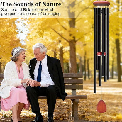 WENANA Large Wind Chimes for Outside Deep Tone, Soothing Melodic Memorial Sympathy Wind Chime, Suitable Outdoor Garden Decor, Gift for Mom Women Neighbors (Black Wind Chime -56 in)