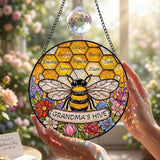 Personalized Mothers Day Stained Glass Gifts for Grandma, Custom Windows Hanging with Kids Name, Suncatcher Ornament Decor Mom Gift from Daugher