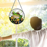 DASTOLL Stained Glass Window Hanging, Green Frog White Petals Sun Catchers Colorful Glass Panel Cute Suncatcher Decor for Birthday for Women, Men, Wife, Aunt, and Mom 6.3 in