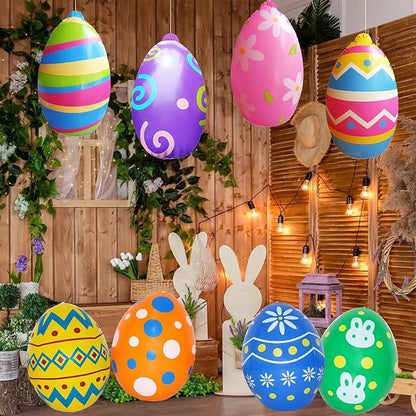 Inflatable Easter Eggs Blow Ups Decorations Outdoor Set of 8 PVC Colorful Giant Eggs Easter Inflatables Outdoor Yard Decorations Hanging Ornaments for Party Garden Lawn Decor