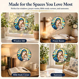 Virgin Mary and Child Suncatcher Window Hanging, 7.8" Stained Glass for Mom, Grandma and Friends, Faith Decor for Window, Prayer Room, Sunroom and Office