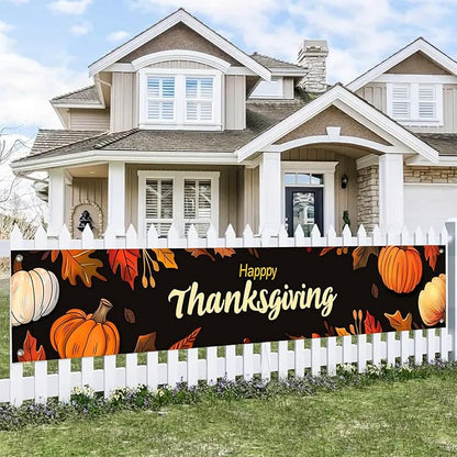 BlissYard Thanksgiving Banner 180x20 Inches Hanging Decor Pumpkin Leaf Harvest Scene Decoration for Home Party Supplies Photo Backdrop Outdoor Indoor Holiday Season Decor