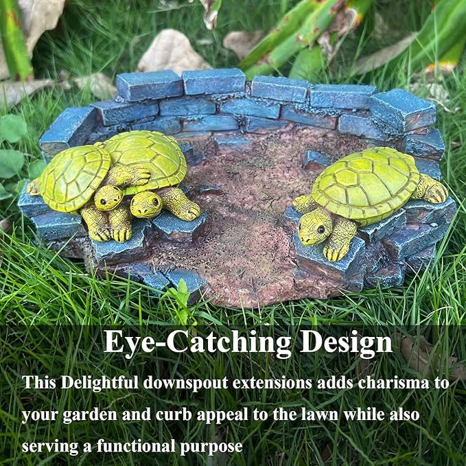 Brick Turtlle Statue Splash Block Gutter Downspout Garden Decor, Larger Gutter Downspout Splash Block Extensions Ornament Rain Concrete Resin Tortoise Diverter Accessory, Outdoor Decor Gift (13.8In)