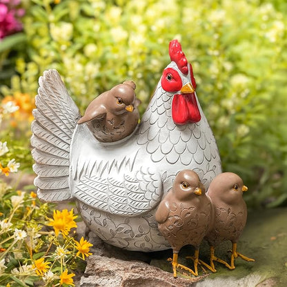 Teaeeno Chicken Statues Garden Decor,Funny Garden Chicken Outdoor Statue Decorative,Chicken Farm Animals Decor,Funny Yard Patio Art Decoration Ornament,Animal Statue Table Ornament,Rooster Statue