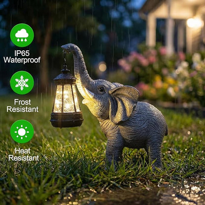 Candieslife Solar Garden Statue Lights Elephants Figurine with Solar Lantern, Outdoor Yard Decorations for Patio Porch Home, Mothers Day Decorations Gift for Women - Unique Housewarming Gifts