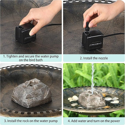 Solar Fountain Bird Bath with Solar Panel, Granite Water with 8 Nozzles Solar Water Fountain for Birdbath Outdoor, Pond, Patio Garden, and Fish Tank,Outdoor Garden, Pond & Water Features