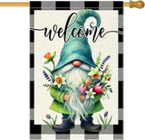 Welcome Spring Summer Gnome Garden Flag Colorful Floral Buffalo Plaid Garden Flags Small Burlap Lawn Seasonal Wildflowers Home Flags Outside Yard 28x40 Inch Double Sided (RMQ-198D, 28"X40")