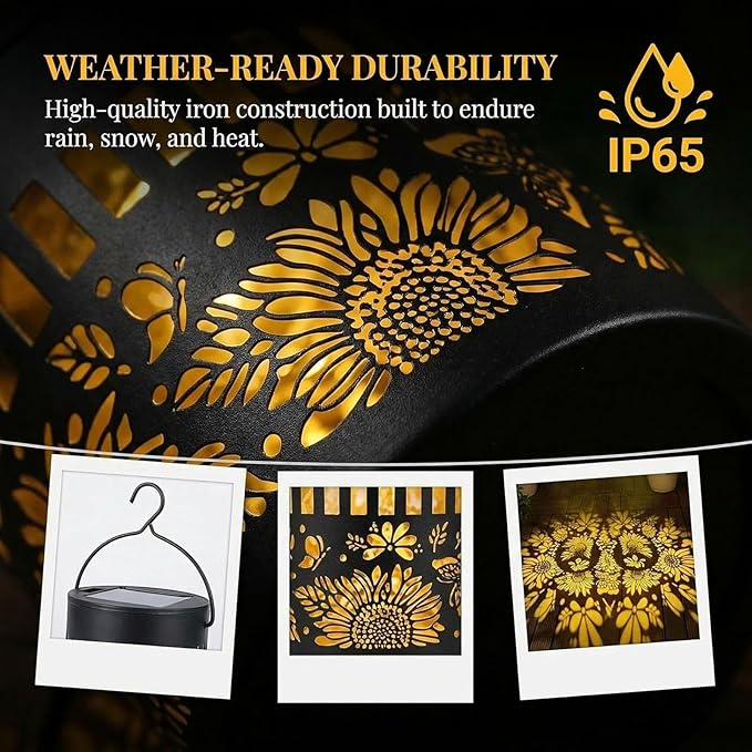 Decorative Solar Mandala Lights, IP65 Waterproof Outdoor Solar Fence Lights, Auto On Off Metal LED Wall Sconce, Solar Powered Decor Lighting for Garden Patio Yard Deck Pathway Porch(1 Pack, Black)
